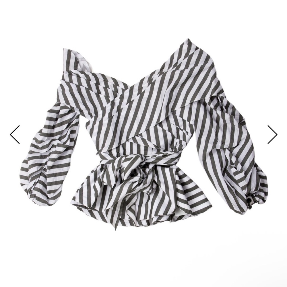 Johanna Ortiz Striped Off-Shoulder Blouse XS 0 - Picture 2 of 3